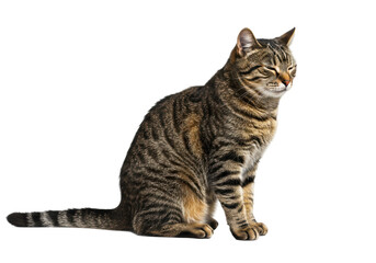 Fototapeta premium Isolated Tabby Cat Sitting Graceful Feline