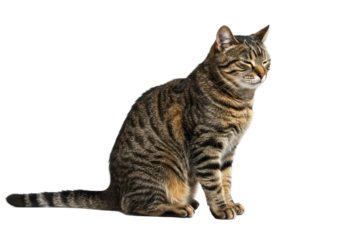 Isolated Tabby Cat Sitting Graceful Feline
