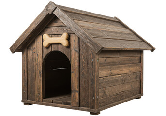 Isolated Rustic Wooden Doghouse with Bone Decoration