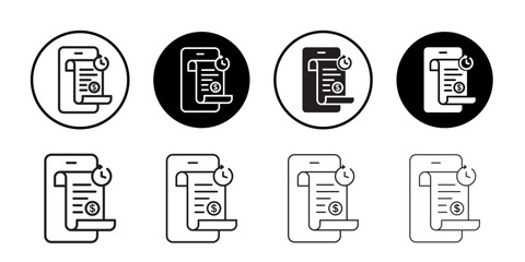 Transaction history icon outline collection or set in black and white