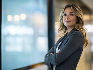 Fototapeta premium Professional image of a successful woman at work, looking into camera