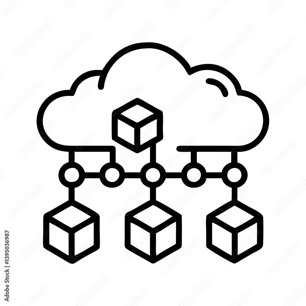 Poster cloud computing network diagram with connected cubes for data management system