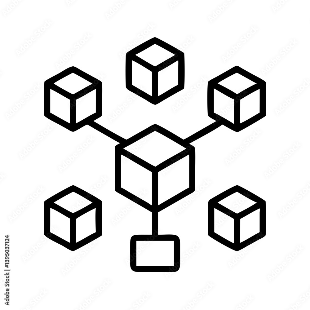 Poster blockchain network technology concept with cube connection data structure icon