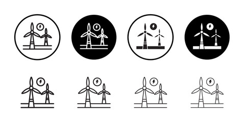 Wind power plant icon outline collection or set in black and white