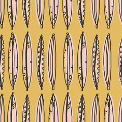 Cute seamless pattern with leaves. Botanical vector yellow background, print, design