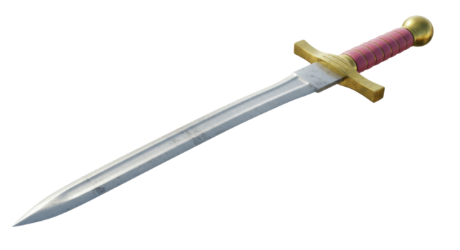 Isolated sword with golden handle and pink details