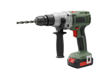 Isolated Silver Cordless Drill with Green Accents