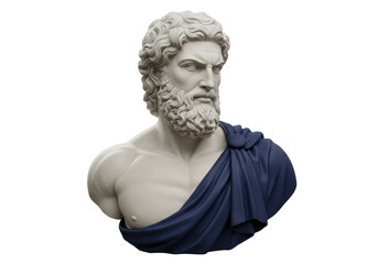 Isolated Head and Shoulders of Zeus Statue with Blue Cloth