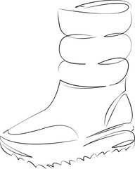 One continuous line art drawing flat illustration boot, color image, ice, people, lifestyle, outdoors, winter. Isolated image hand draw outline on white background