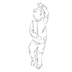 One continuous line art drawing flat illustration nature, people, adult, lifestyle, outdoors, tai chi, balance, relaxation. Isolated image hand draw outline on white background