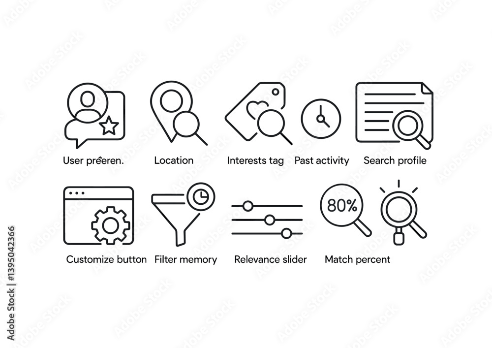 Poster user preferences and search profile icons set - linear style
