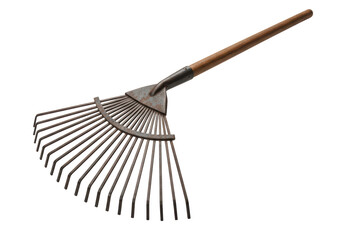 Isolated Vintage Metal Garden Rake with Wooden Handle