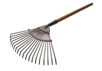 Isolated Vintage Metal Garden Rake with Wooden Handle