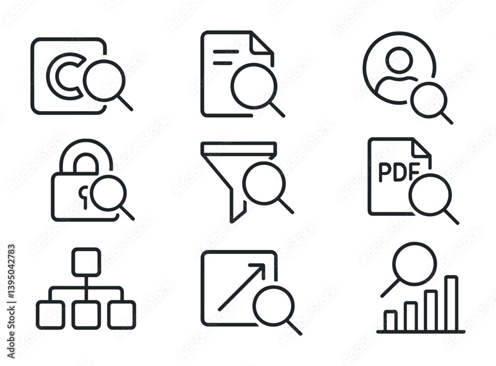 Poster comprehensive 3d search icons set for digital applications and user interfaces