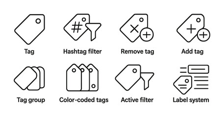 Efficient tag management icon set: organize, filter, and customize your data