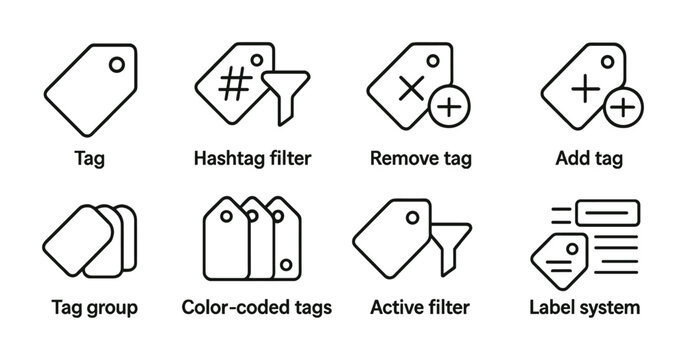 Efficient tag management icon set: organize, filter, and customize your data