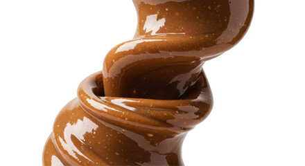 Isolated Twisted Column of Rich Peanut Butter Cream with Glossy Texture