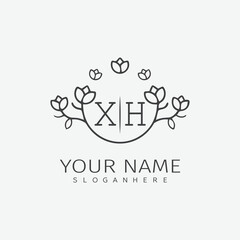 initial monogram wedding with creative circle line flower.