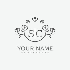 Fototapeta premium initial monogram wedding with creative circle line flower.