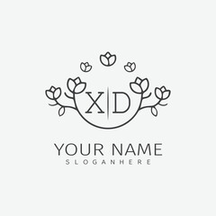 initial monogram wedding with creative circle line flower.