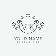initial monogram wedding with creative circle line flower.