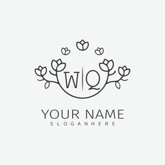 initial monogram wedding with creative circle line flower.