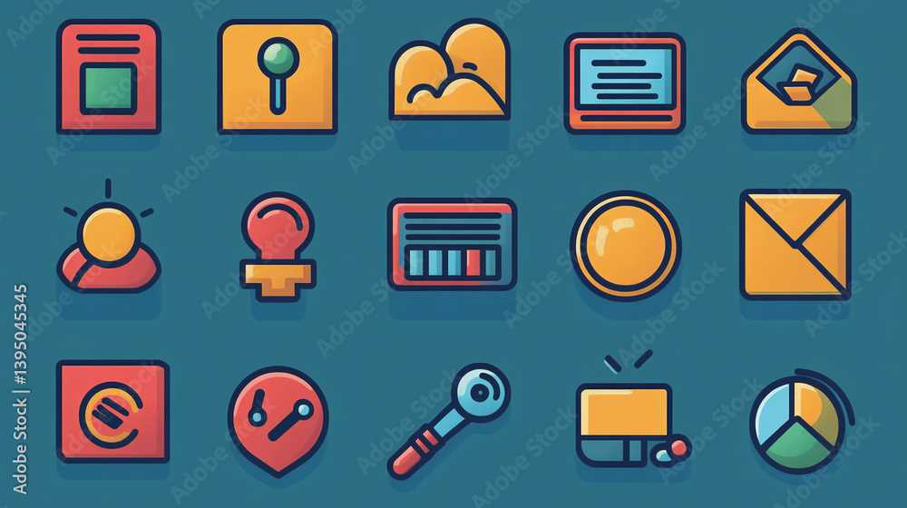 Poster vector icon set collection of business and marketing elements for ui design and mobile app developme
