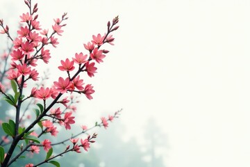 Branches with small flowers on a white background, forest, solitary, foliage