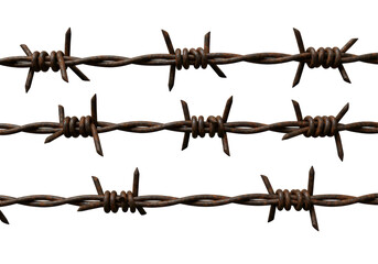Isolated Rusted Barbed Wire Strand in Horizontal Arrangement