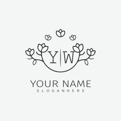 initial monogram wedding with creative circle line flower.