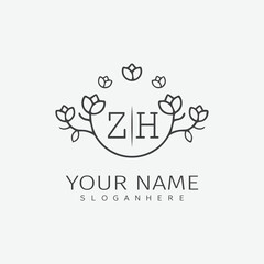 initial monogram wedding with creative circle line flower.