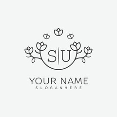 Fototapeta premium initial monogram wedding with creative circle line flower.