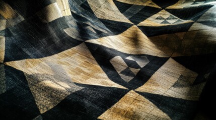 Abstract geometric pattern in black tan and brown colors with light.
