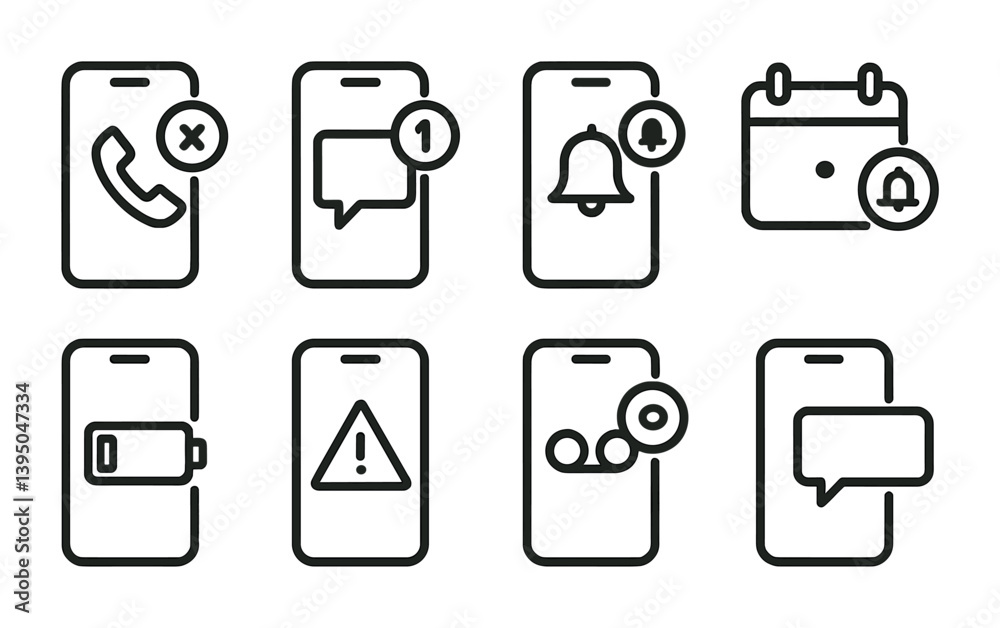 Poster mobile notification icons set in linear style for interface design