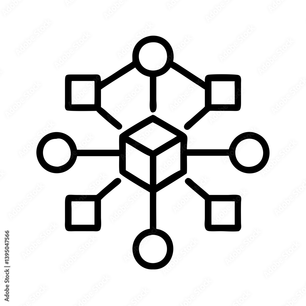 Poster network connection diagram with cube and nodes vector illustration outline design