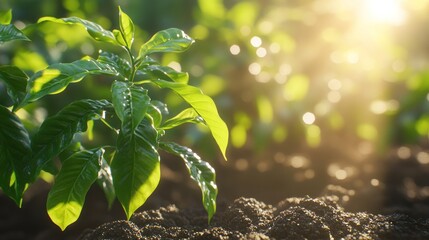 Obraz premium Sunrise Coffee Plant Growth Plantation Agriculture