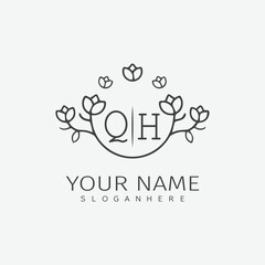 initial monogram wedding with creative circle line flower.