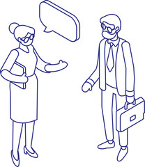 Business Discussion Between Two Professionals vector line isometric illustration isolated on white background