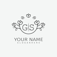 initial monogram wedding with creative circle line flower.