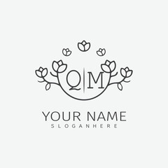 initial monogram wedding with creative circle line flower.