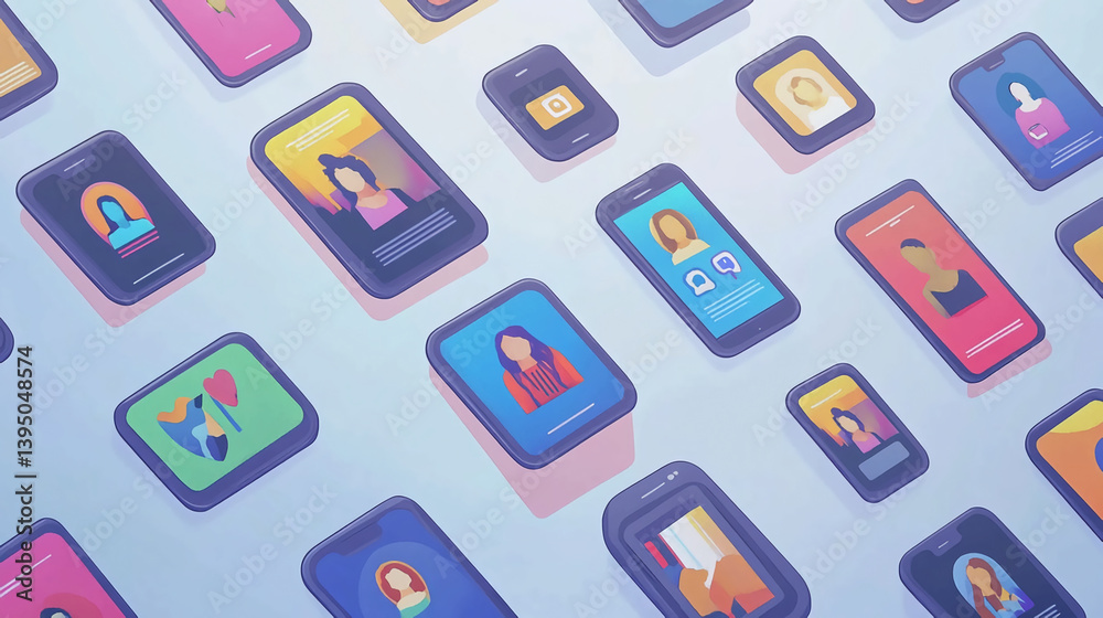 Poster mobile app development ui ux design concept for social media networking and communication technology