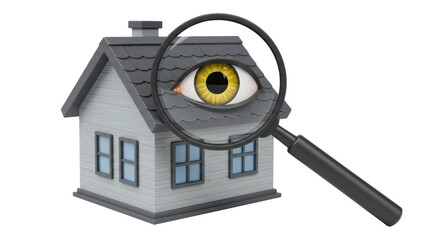 Isolated Magnifying Glass Over House with Eye for Property Inspection