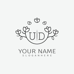 initial monogram wedding with creative circle line flower.