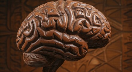 Intricately Carved Wooden Brain Sculpture Symbolizing Intellect and Cognition