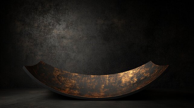 4D Black and Gold Curved Stage PNG, Subtle Textural Contrasts, Circular Shapes, Dark Gray and Brown Tones, Indoor Still Life, Back Button Focus, Linear Simplicity, Contest Winner Design