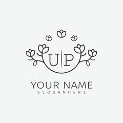 initial monogram wedding with creative circle line flower.