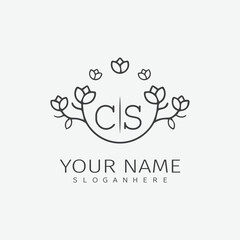 initial monogram wedding with creative circle line flower.
