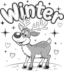 Cartoon Reindeer in Winter Wonderland