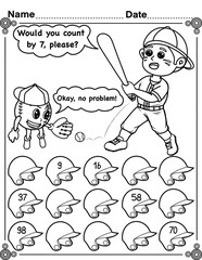  Skip counting by 7 with baseball batter , math activity for kids, preschool, kindergarten and homeschool , fit for 8.5”x11” size