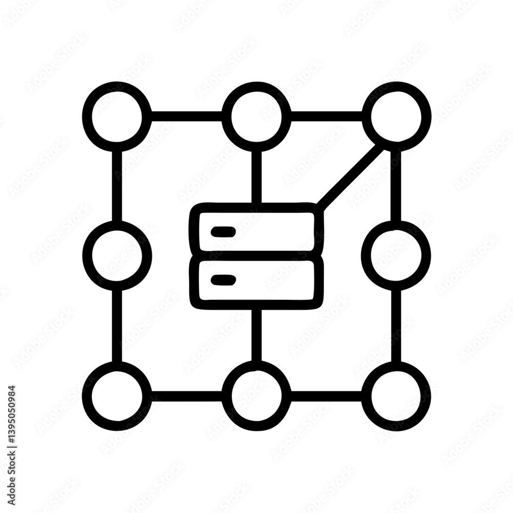 Poster server network diagram icon representing data storage and cloud computing system